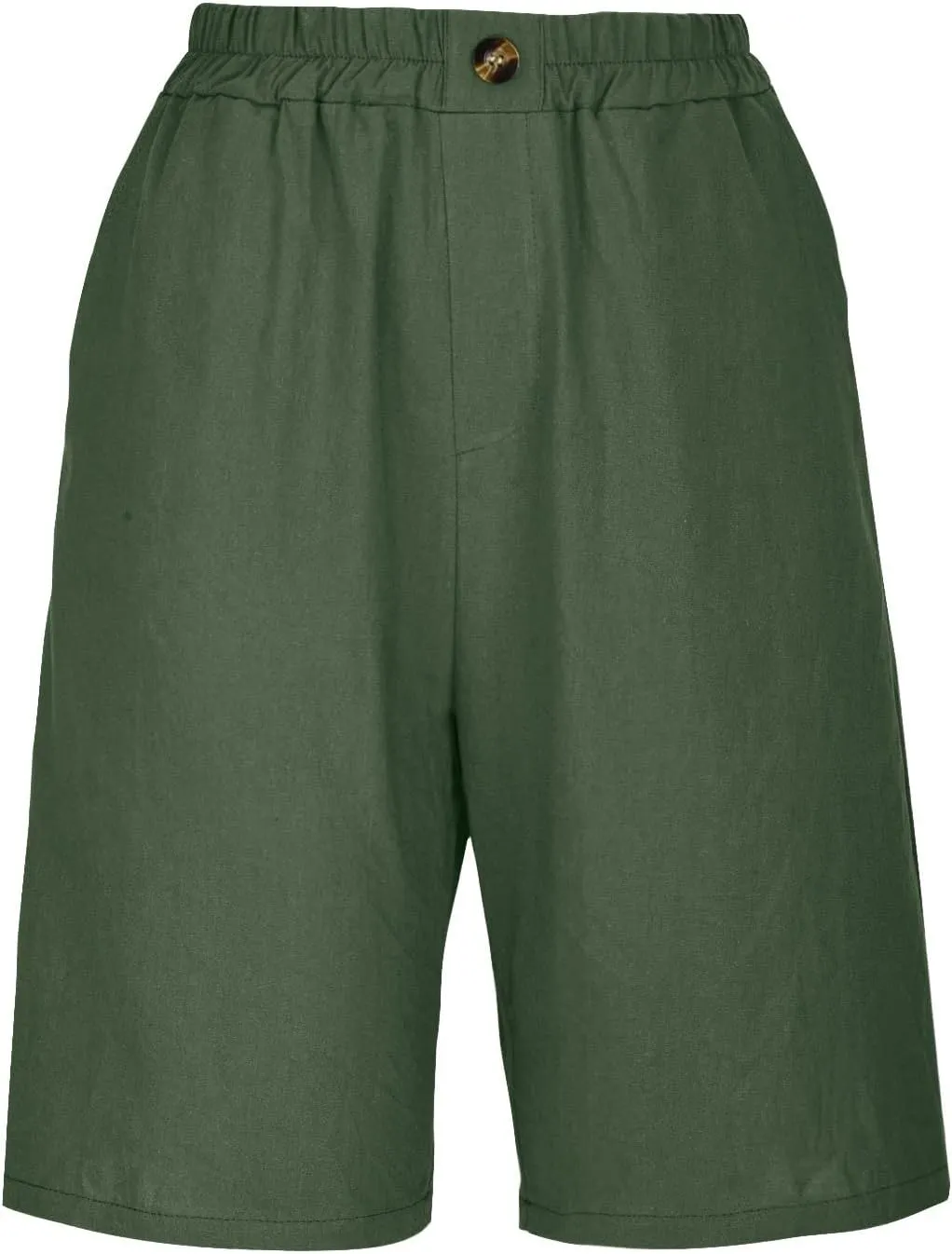 Wide Leg Linen Shorts for Women Knee Length Bermuda Shorts Summer Casual Loose Elastic Waist Beach Pants with Pocket
