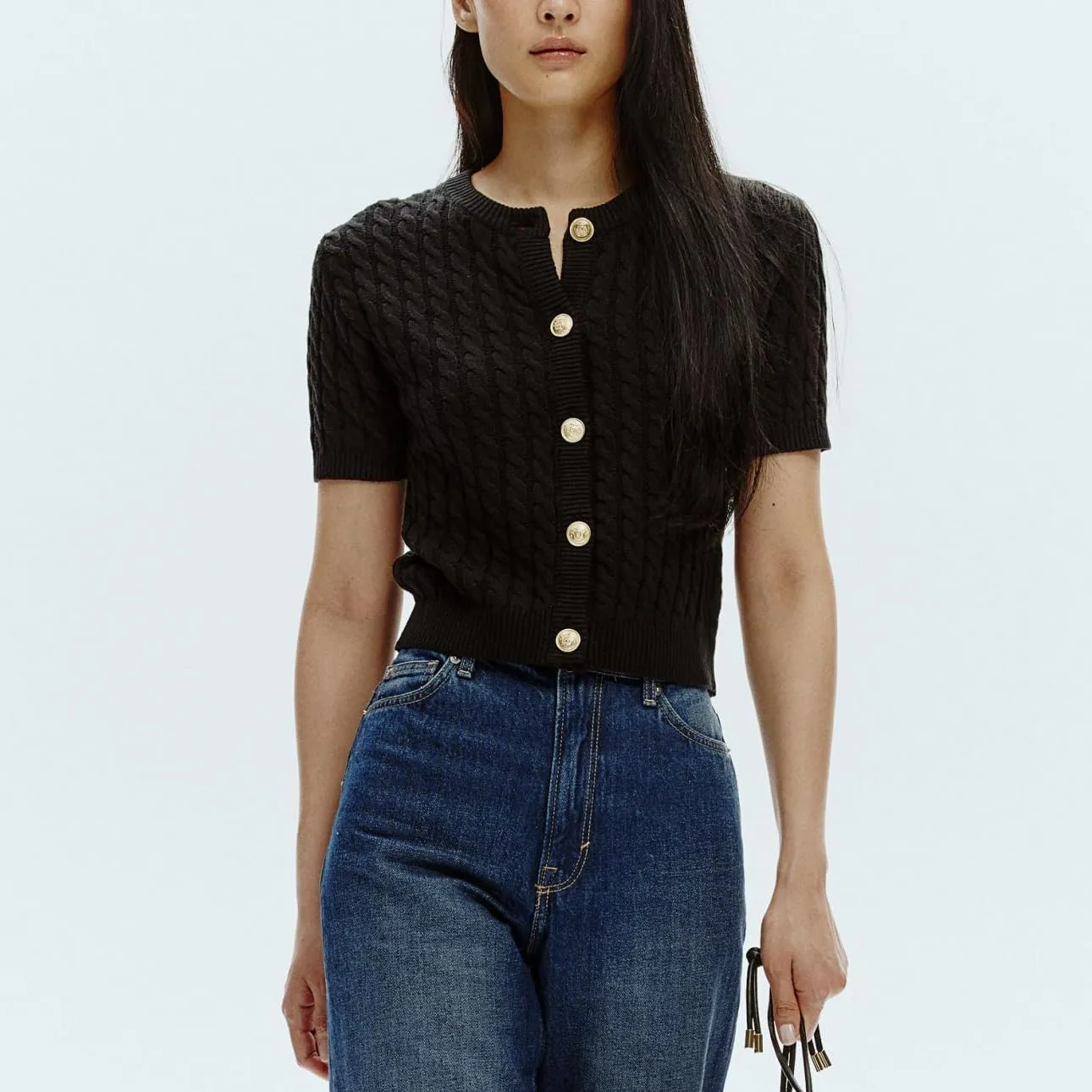 Women Cable Knit Cardigan Sweaters Short Sleeve Vintage Button Down Y2k Crop Knit Cardigan Casual Soft Sweater