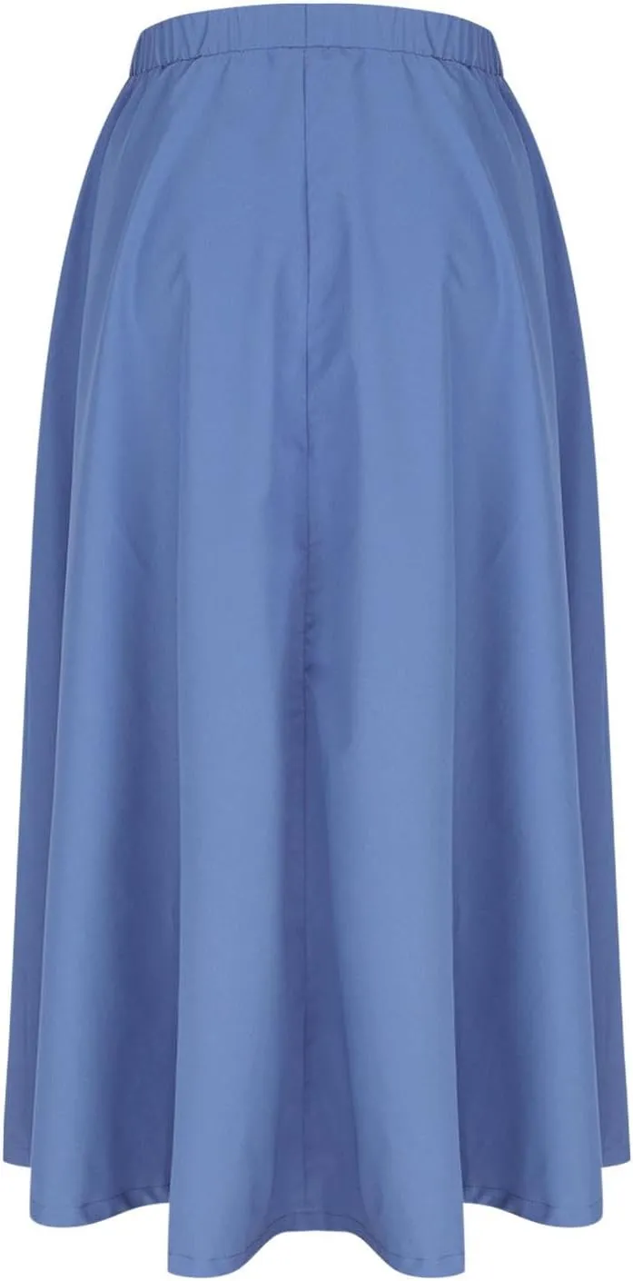 Women Casual Midi Skirt Summer Business Pleated Skirts Elastic High Waist Flowy A Line Dress Beach Vacation Clothes