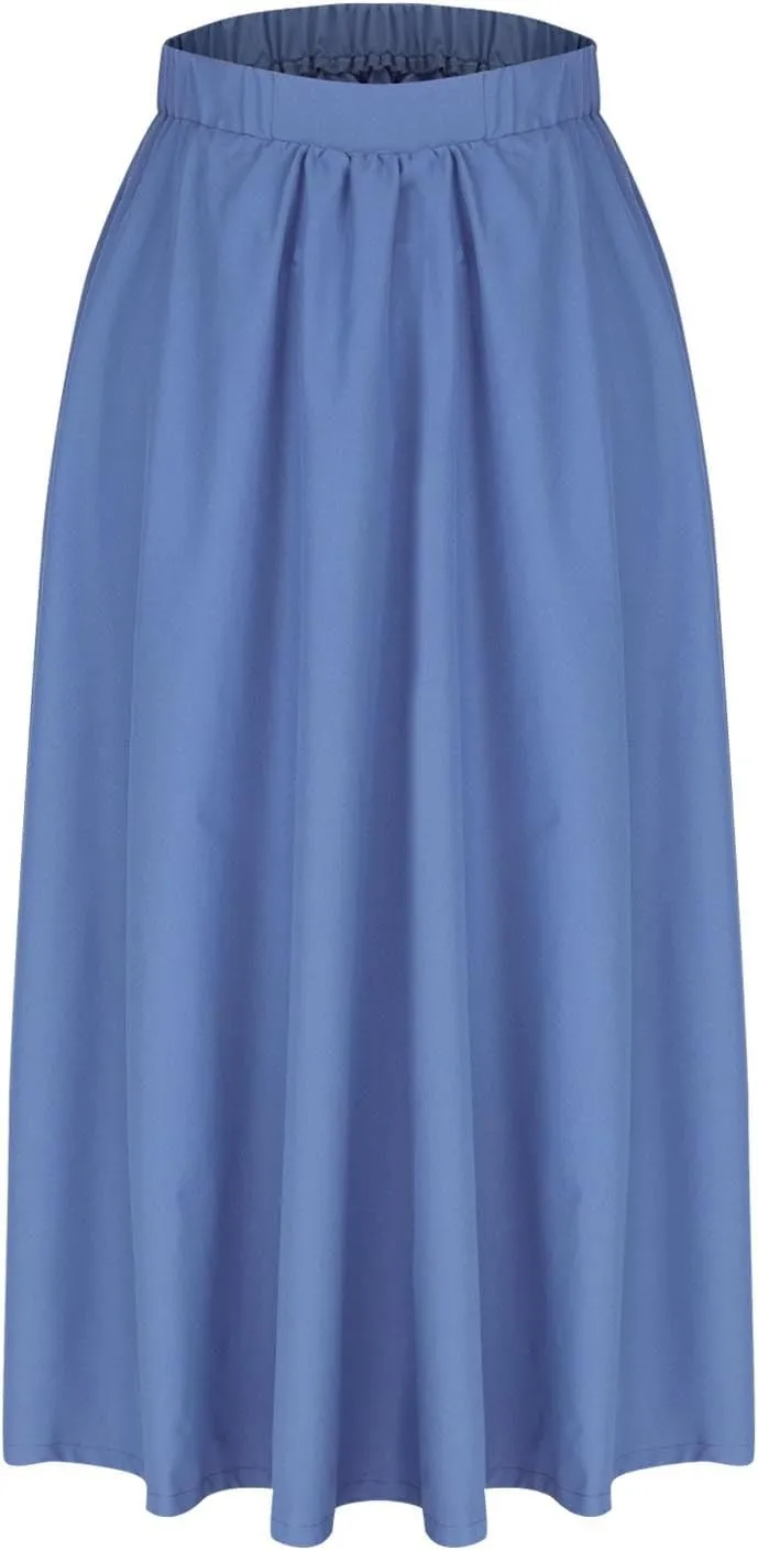 Women Casual Midi Skirt Summer Business Pleated Skirts Elastic High Waist Flowy A Line Dress Beach Vacation Clothes