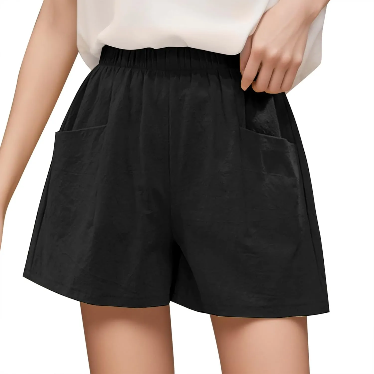 Women Casual Shorts Cotton Linen Wide Leg Short Pants Loose Fitting Quick Dry Athletic 2024 Summer Shorts with Pockets