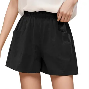 Women Casual Shorts Cotton Linen Wide Leg Short Pants Loose Fitting Quick Dry Athletic 2024 Summer Shorts with Pockets