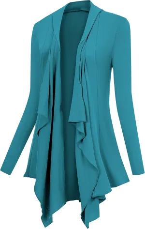 Women Drape Open Front Cardigan Long Sleeve Irregular Hem Cardigans for Women