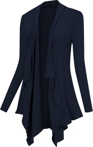 Women Drape Open Front Cardigan Long Sleeve Irregular Hem Cardigans for Women