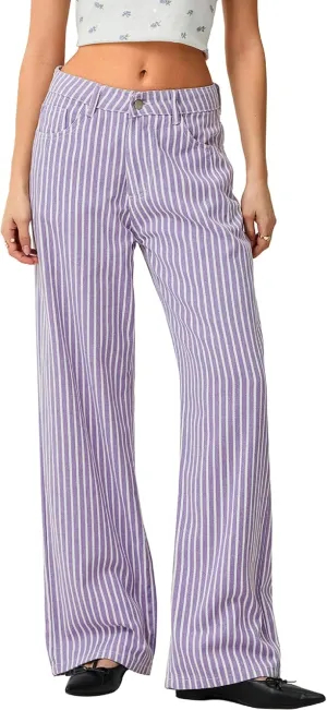 Women Fashion Striped Jeans Y2k High Waist Wide Leg Denim Pants Casual Baggy Boyfriend Trousers with Pockets