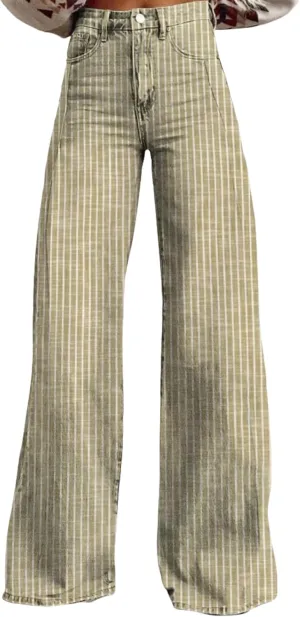 Women Fashion Striped Jeans Y2k High Waist Wide Leg Denim Pants Casual Baggy Boyfriend Trousers with Pockets
