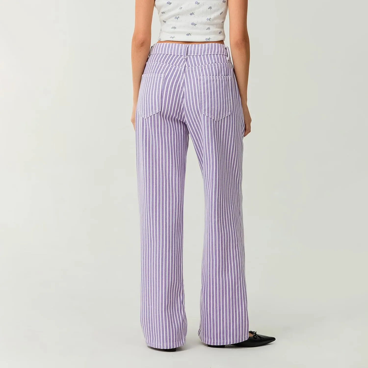 Women Fashion Striped Jeans Y2k High Waist Wide Leg Denim Pants Casual Baggy Boyfriend Trousers with Pockets