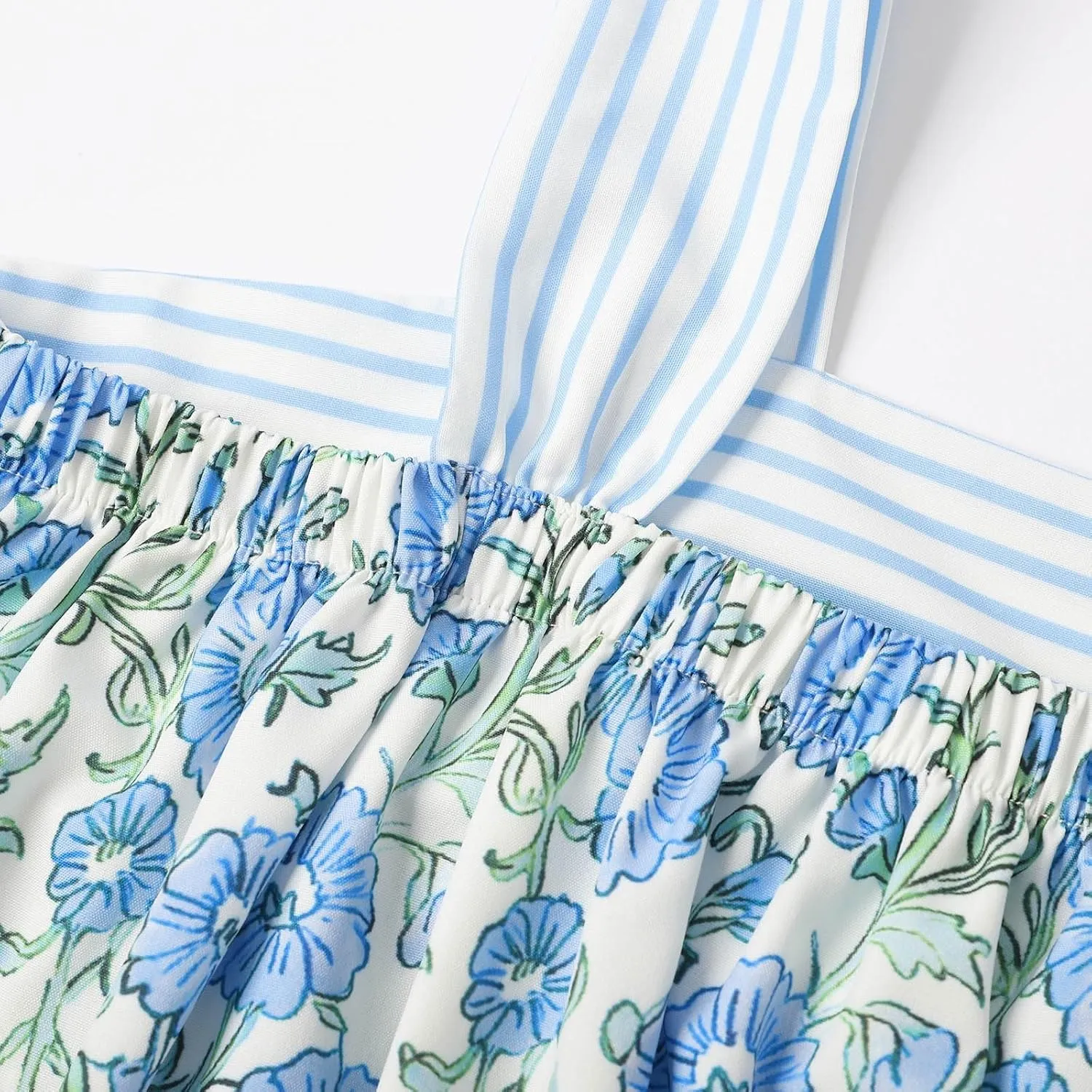 Women Floral Tie Shoulder Mini Dress Cute Square Neck Loose Fit Beach Short Dress Backless Boho Vocation Sundress