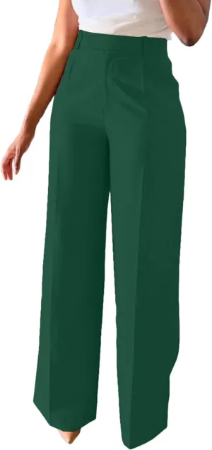 Women High Waist Wide Leg Dress Pants Straight Leg Business Work Slacks Casual Button Down Office Trousers with Pockets