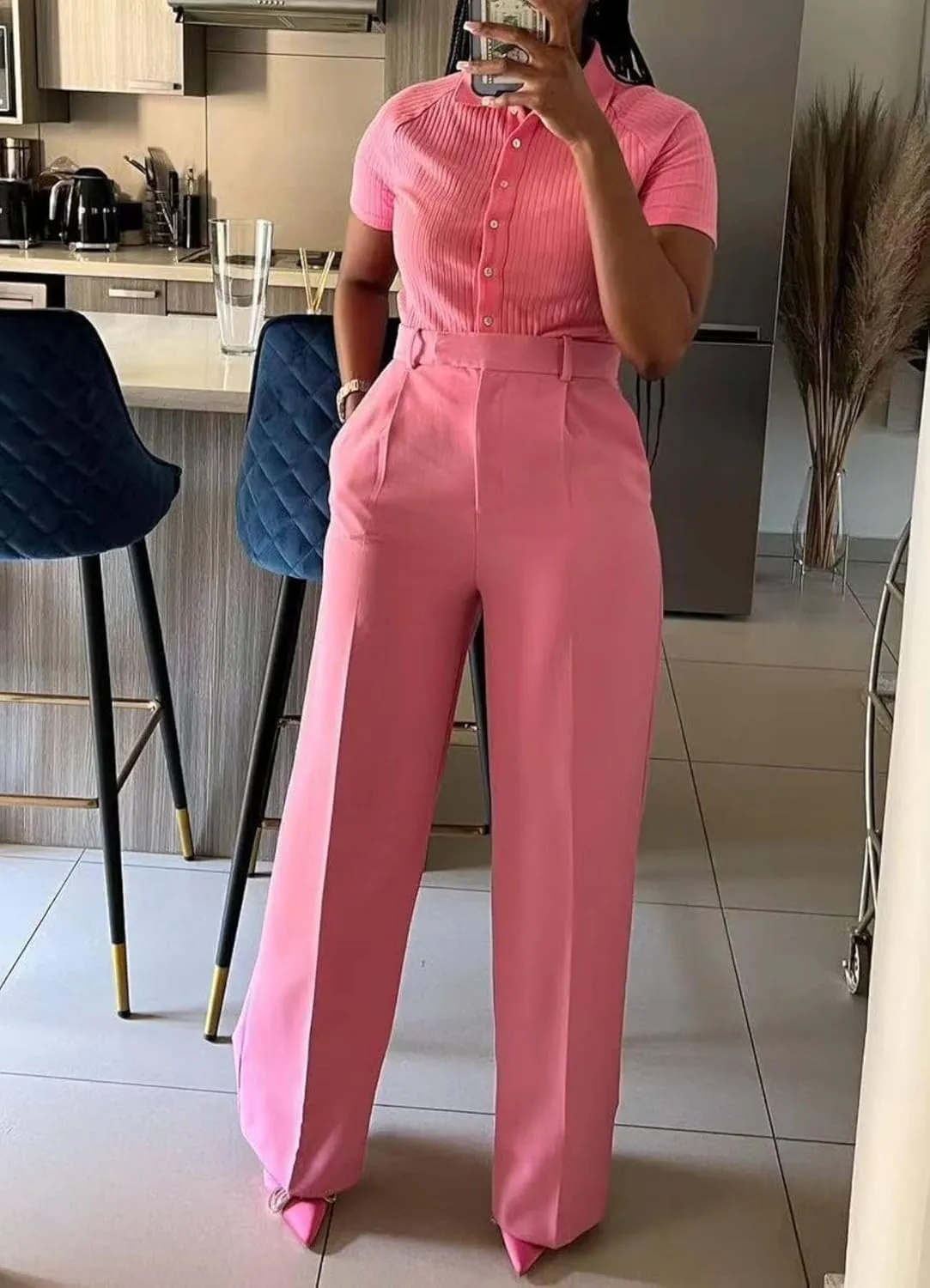 Women High Waist Wide Leg Dress Pants Straight Leg Business Work Slacks Casual Button Down Office Trousers with Pockets