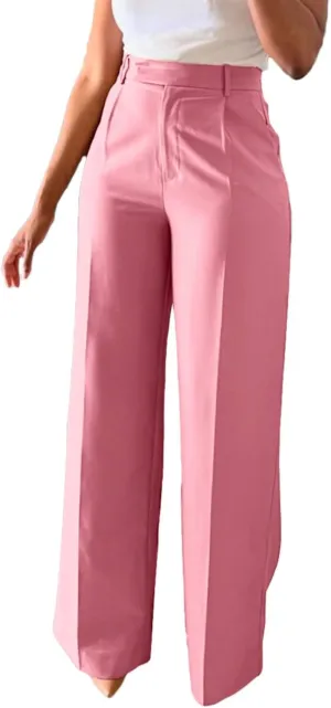 Women High Waist Wide Leg Dress Pants Straight Leg Business Work Slacks Casual Button Down Office Trousers with Pockets