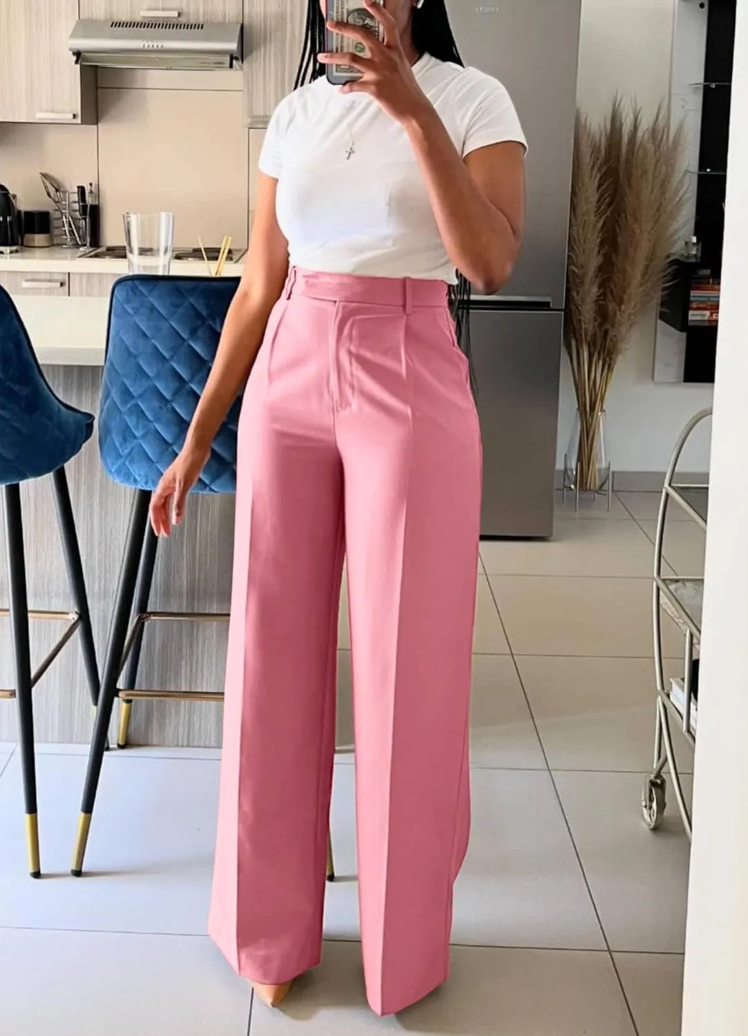 Women High Waist Wide Leg Dress Pants Straight Leg Business Work Slacks Casual Button Down Office Trousers with Pockets
