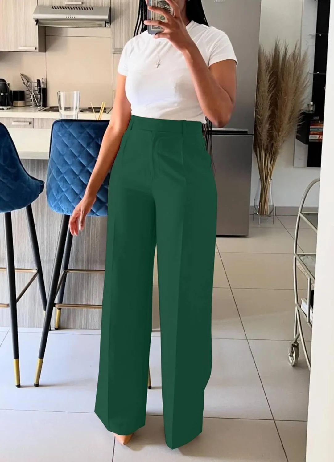 Women High Waist Wide Leg Dress Pants Straight Leg Business Work Slacks Casual Button Down Office Trousers with Pockets