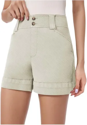 Women High Waisted Jean Shorts Stretchy Twill Denim Short for Women Folded Hem Chino Shorts Summer Jorts Plus Size