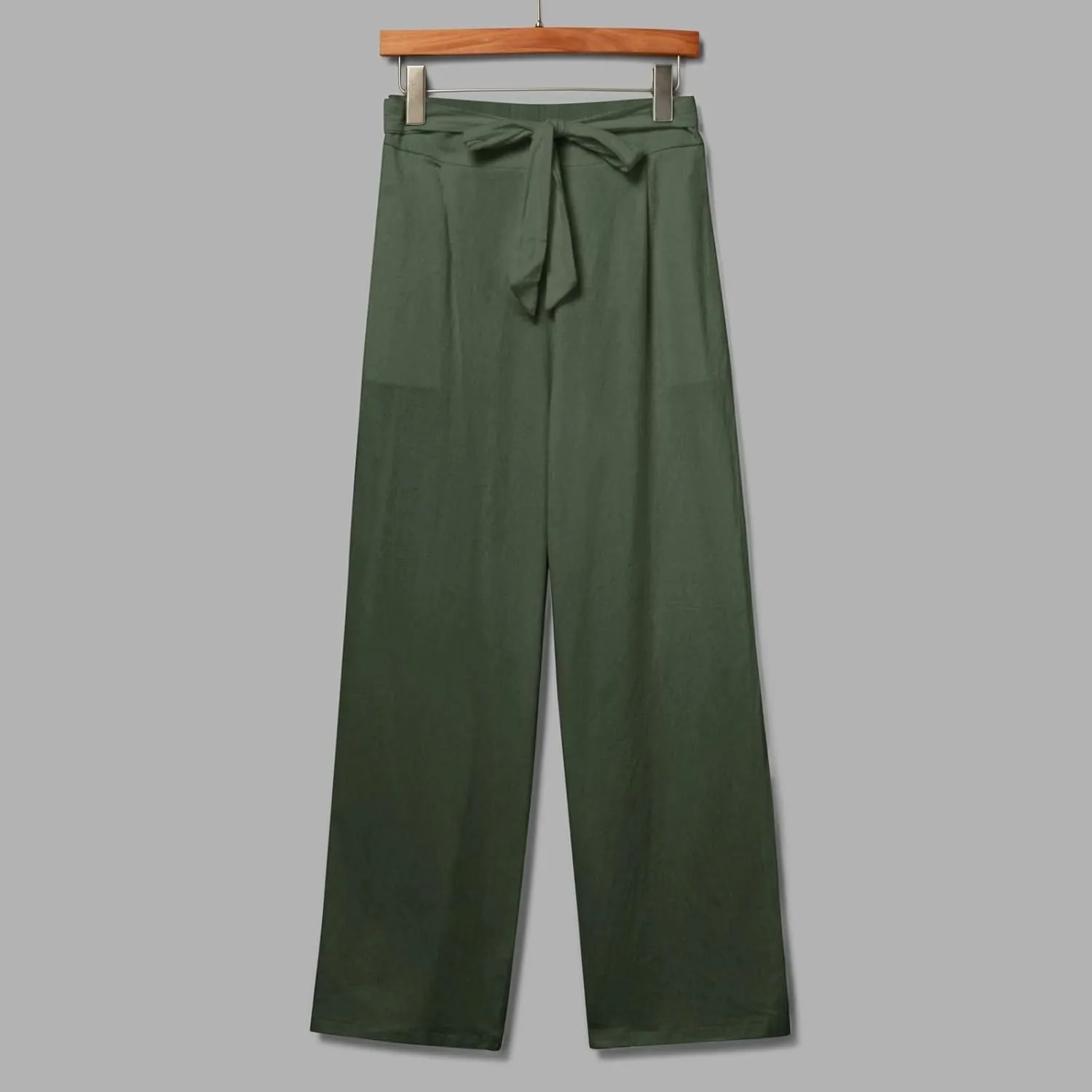 Women Linen Blend Summer Drawstring Pants Elastic Waist Bootcut Plus Size Pant Trousers Vacation