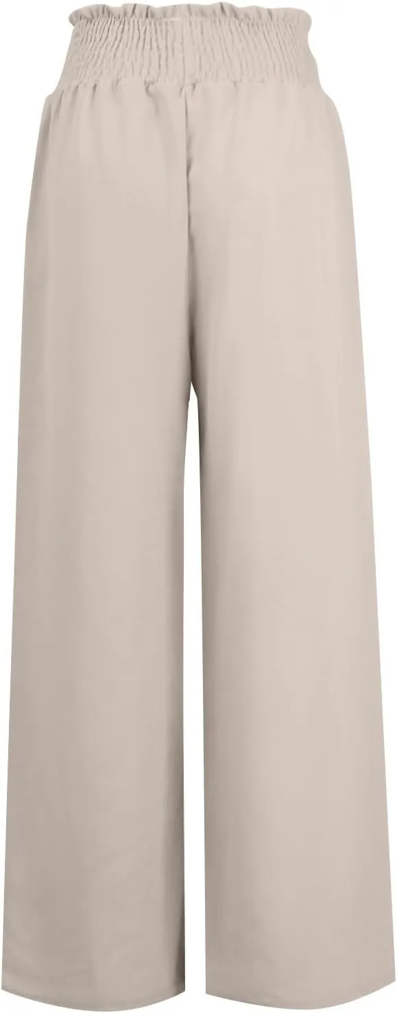 Women Linen Blend Summer Palazzo Pant Trousers Elastic Waist Ankle Length Slim-Fit Palazzo Pants Travel