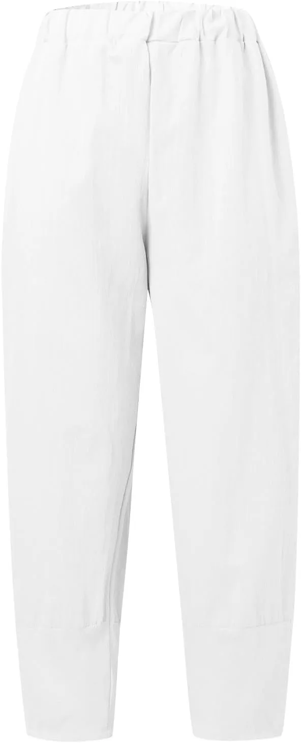 Women Linen Blend Summer Print Pant Trousers Low Waist Straight Loose Fit Pant Trousers Travel