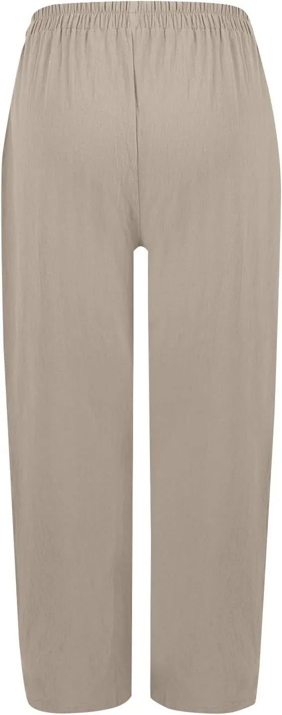 Women Linen Pants Summer High Waist Palazzo Pants Casual Wide Pant Comfy Tummy Control Trousers with Pockets (S-2Xl)