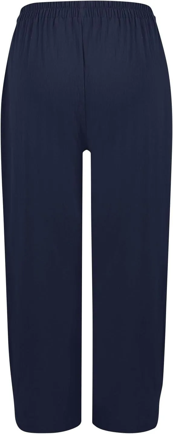 Women Linen Pants Summer High Waist Palazzo Pants Casual Wide Pant Comfy Tummy Control Trousers with Pockets (S-2Xl)