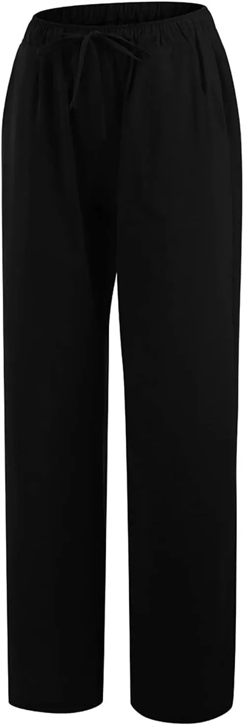 Women Linen Summer Casual Loose Palazzo Lounge Pants High Waist Bootcut Slim-Fit Pants Office
