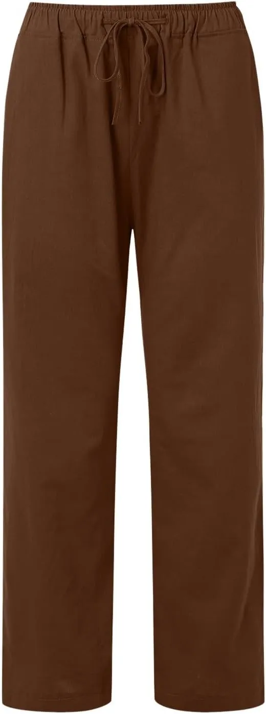 Women Linen Summer Casual Loose Pants Low Waist Long Lounge Loose Fit Trouser Office