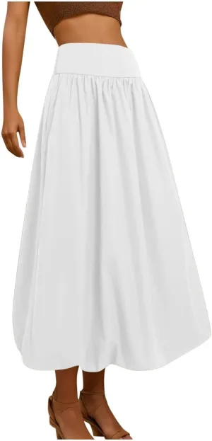 Women Maxi Bubble Skirt Elastic Waist Aline Long Puff Skirt Ruffle Hem Balloon Skirts Swim Skirt