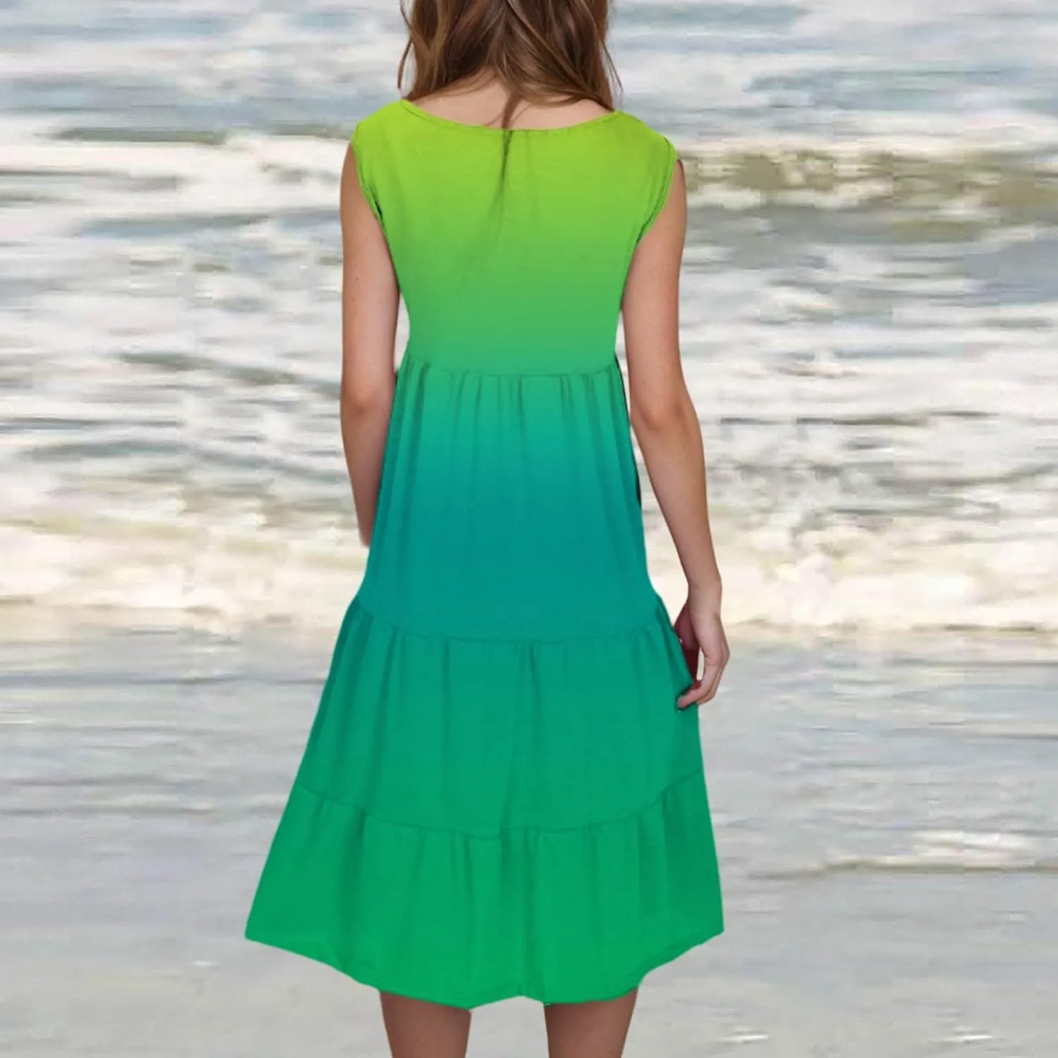 Women Ruffle Boho Tie Dye Dresses Color Block Babydoll Loose Swing Casual Beach Mini Tank Dress Plus Size Sundress