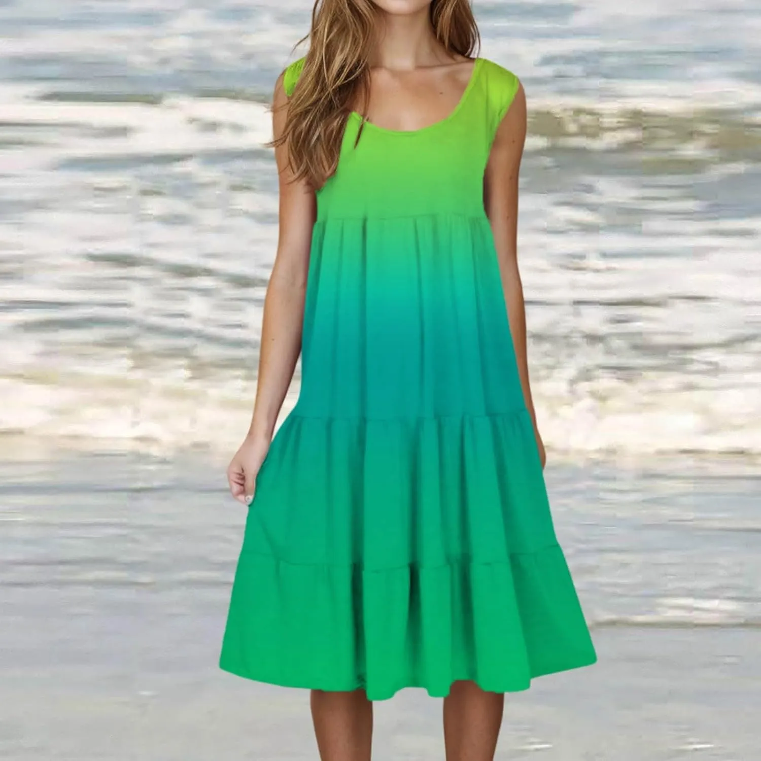 Women Ruffle Boho Tie Dye Dresses Color Block Babydoll Loose Swing Casual Beach Mini Tank Dress Plus Size Sundress