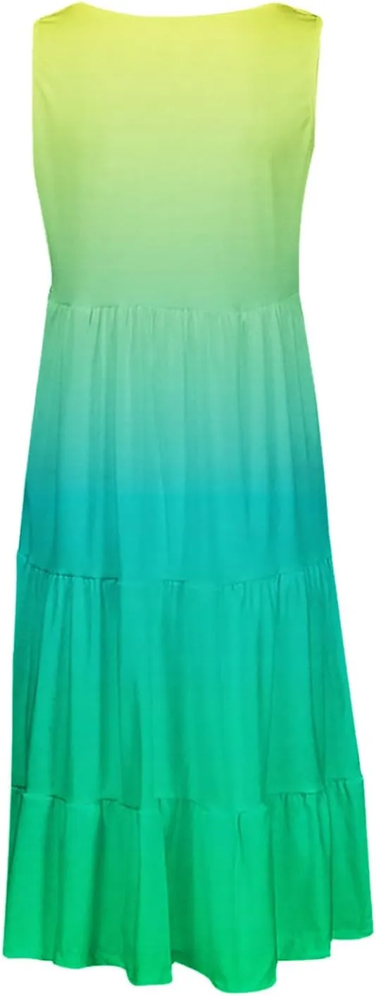 Women Ruffle Boho Tie Dye Dresses Color Block Babydoll Loose Swing Casual Beach Mini Tank Dress Plus Size Sundress