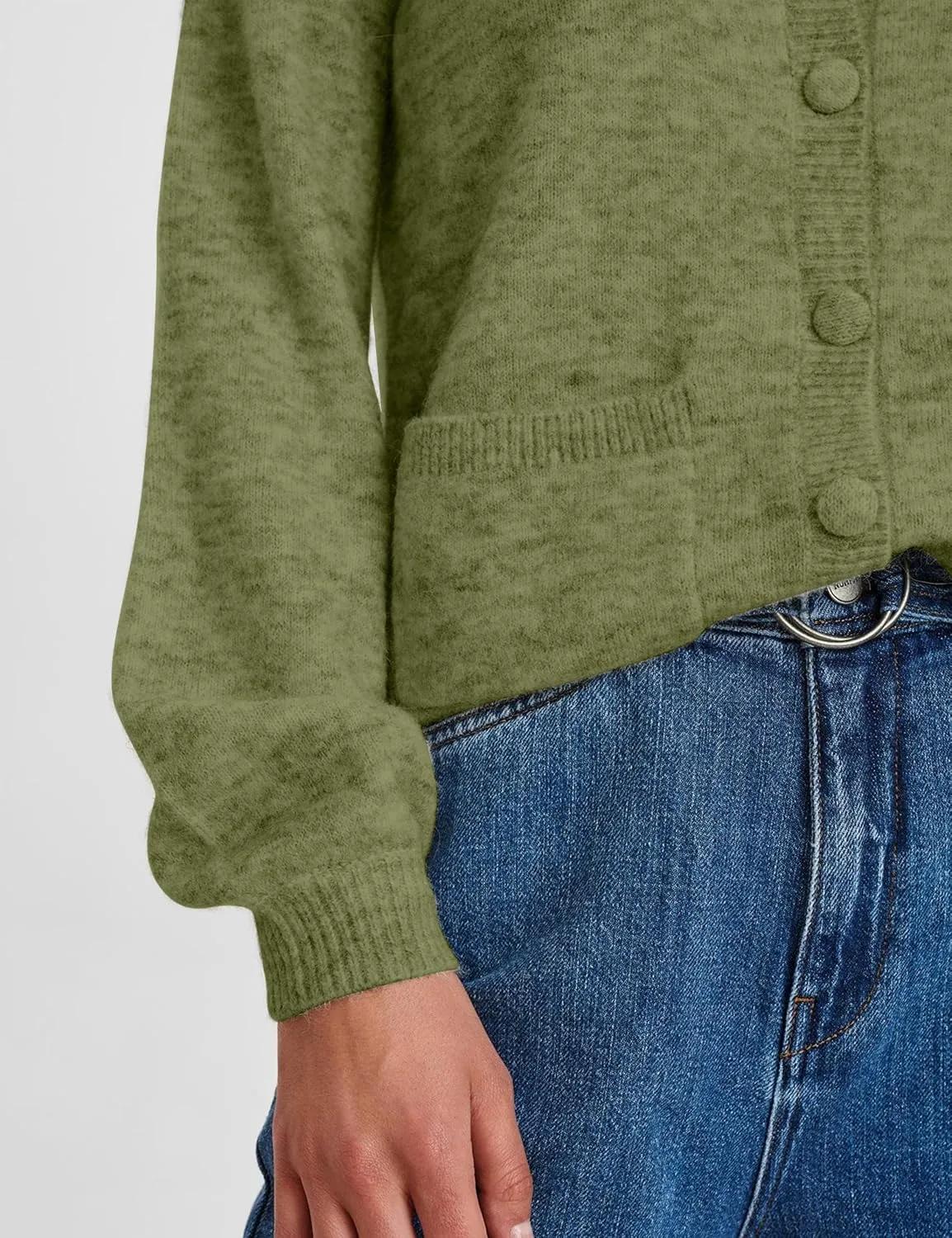 Women Ruffle Collar Button Down Cardigan Sweater Open Front Long Sleeve Knit Sweater Pullovers Top with Pockets