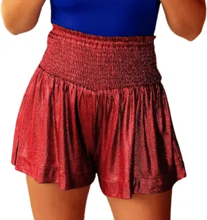 Women Sequin Skirt High Waisted Shorts Glitter Flowy Skirt Layered Shiny Mini Skirt Built in Shorts Club Party Short