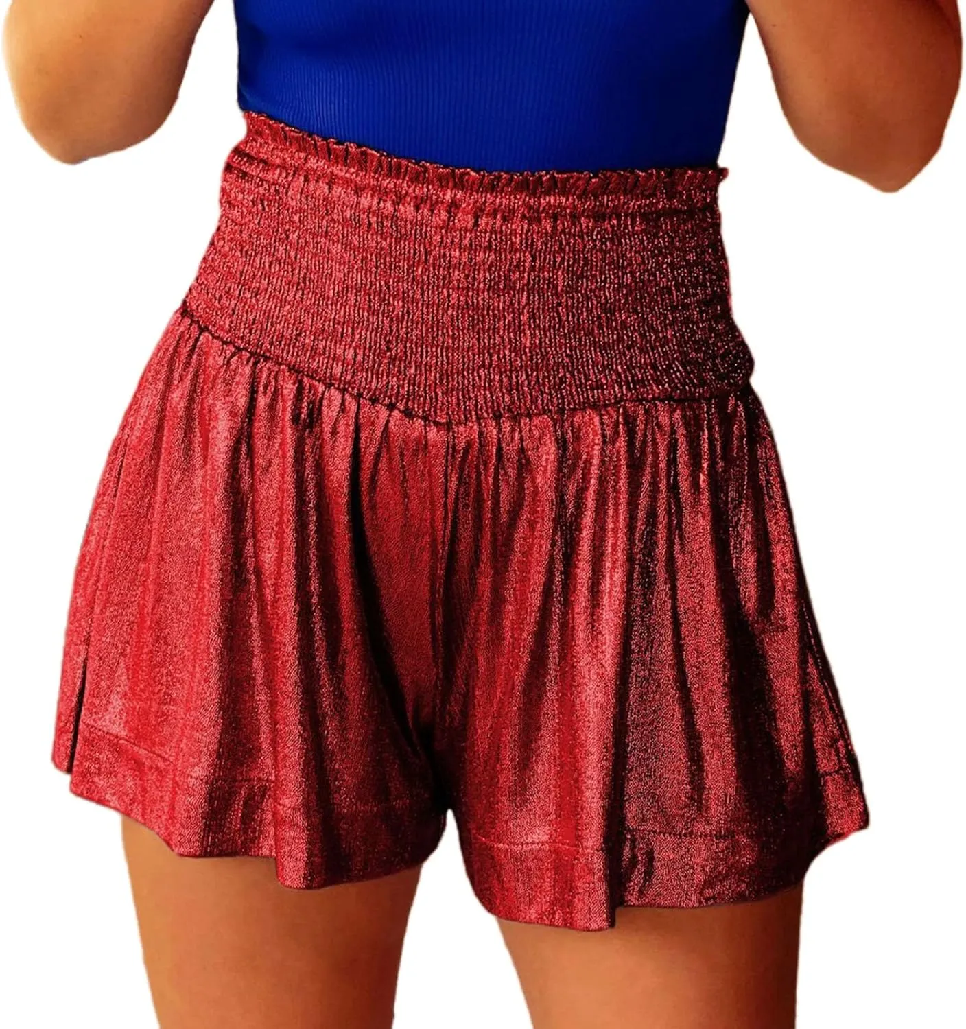 Women Sequin Skirt High Waisted Shorts Glitter Flowy Skirt Layered Shiny Mini Skirt Built in Shorts Club Party Short