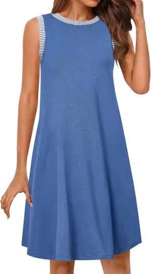 Women Sleeveless Summer Dresses Trendy Vacation Mini Dress Crewneck Loose Fit Casual Sundress Beach Tank Dresses