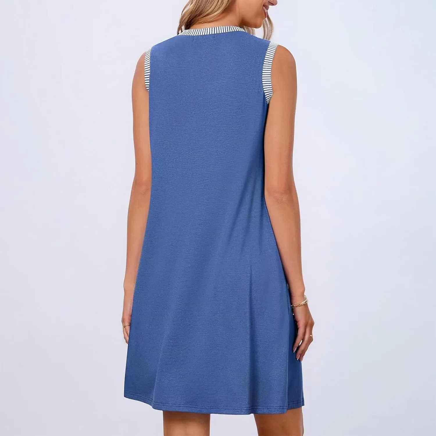 Women Sleeveless Summer Dresses Trendy Vacation Mini Dress Crewneck Loose Fit Casual Sundress Beach Tank Dresses