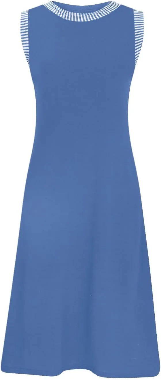 Women Sleeveless Summer Dresses Trendy Vacation Mini Dress Crewneck Loose Fit Casual Sundress Beach Tank Dresses