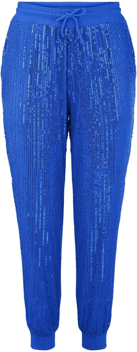 Women Sparkly Flared Leg Pants Cloth High Sequin Women Foot Sexy Pants Fashion Waisted Tape Trousers Night Out