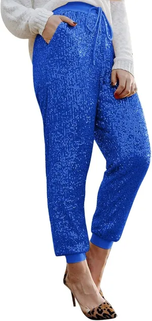 Women Sparkly Flared Leg Pants Cloth High Sequin Women Foot Sexy Pants Fashion Waisted Tape Trousers Night Out