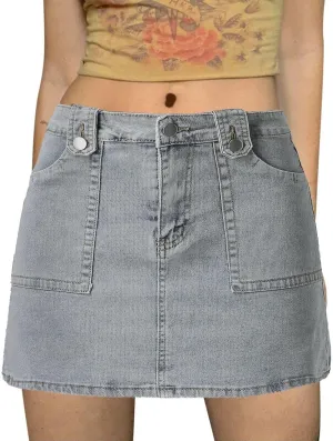 Women Summer Sexy High Waist Slim Jean Short Skirt with Pockets Leaf Skirt for Men