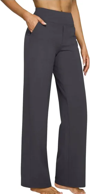 Women Yoga Pants High Waist Wide Leg Work Pants Comfy Stretch Lounge Trousers Solid Flare Sweatpants with Pockets