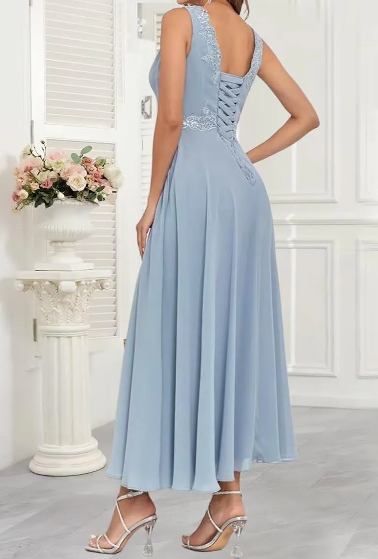Women's 2 Piece Mother of The Bride Dresses with Jacket Chiffon Lace Formal Wedding Guest Dress 3/4 Sleeve Evening Gown