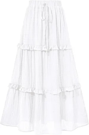 Women's 2024 Bohemian Long Skirts Elastic High Waist A Line Maxi Skirts Summer Casual Pleated Flowy Skirts