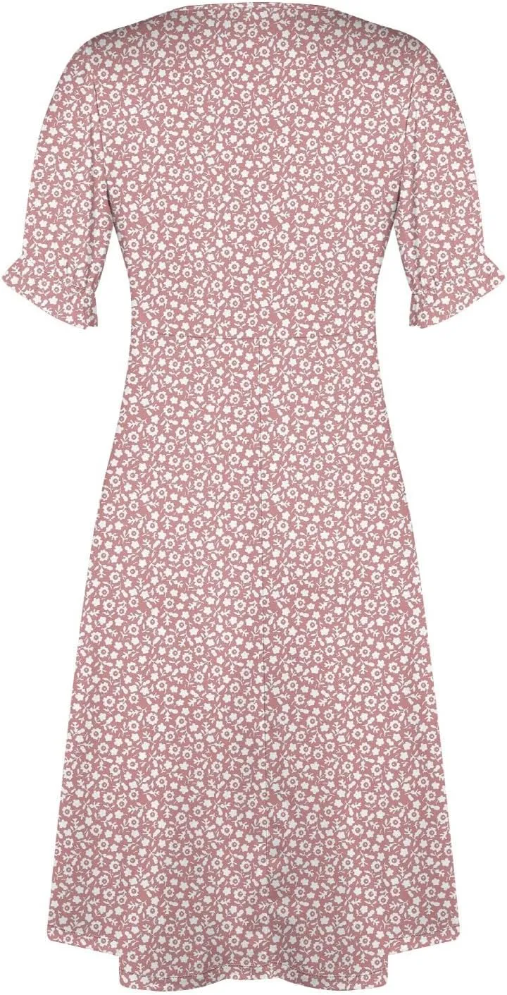 Women's 2024 Puff Sleeve Wrap Midi Dress Floral V Neck Bodycon Dress Formal Cocktail Party Work Dresses S-3XL