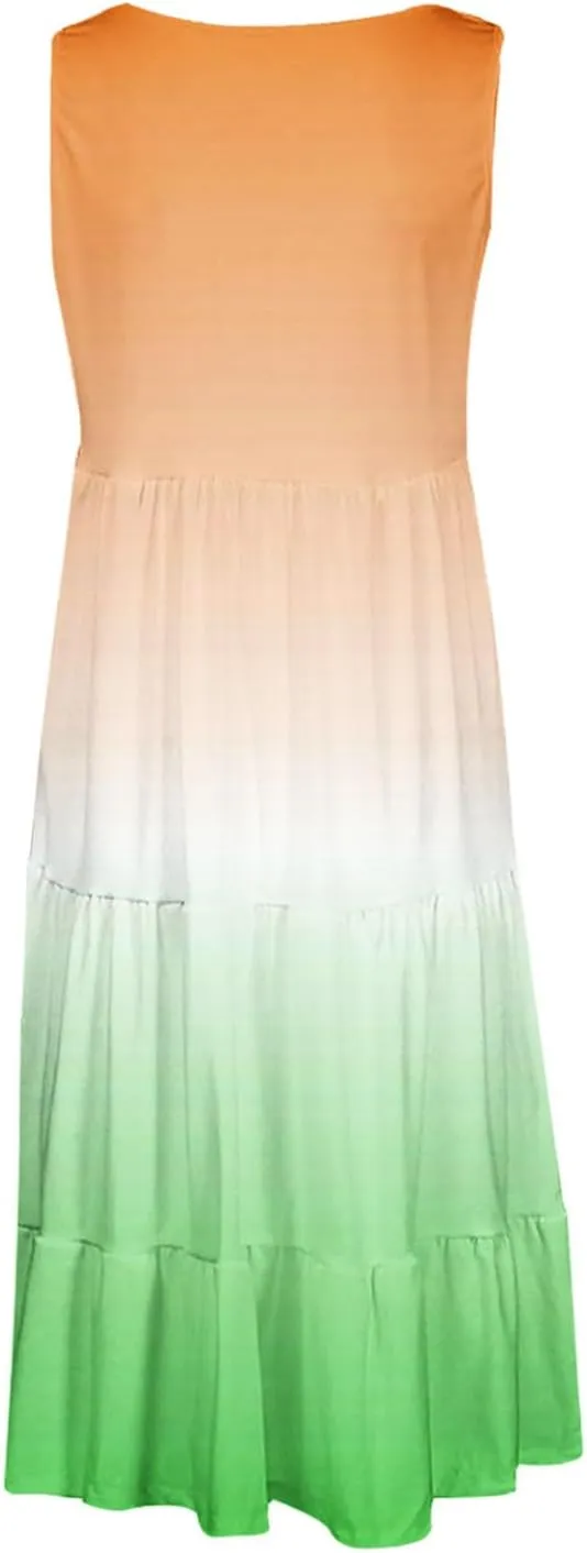Womens 2025 Summer Casual Boho Dresses Sleeveless Color Block Ruffle Tiered Sundresses Cute Crew Neck Mini Dress