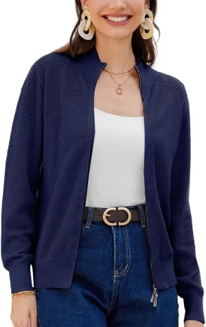 Women's 2025 Summer Mesh Cardigan Lightweight Long Sleeve Zip Up Crochet Knit Sweater Jacket Athleisure Outfits