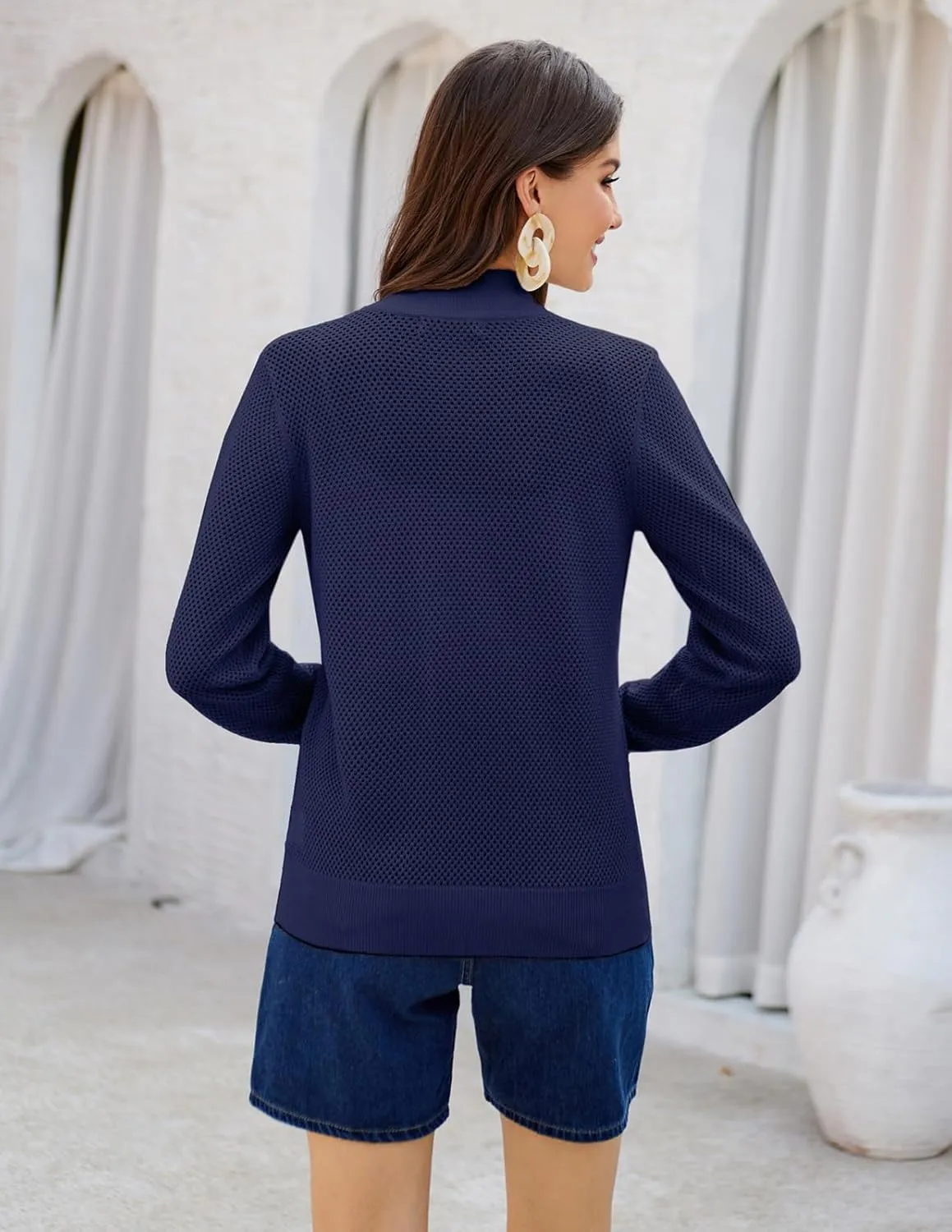 Women's 2025 Summer Mesh Cardigan Lightweight Long Sleeve Zip Up Crochet Knit Sweater Jacket Athleisure Outfits