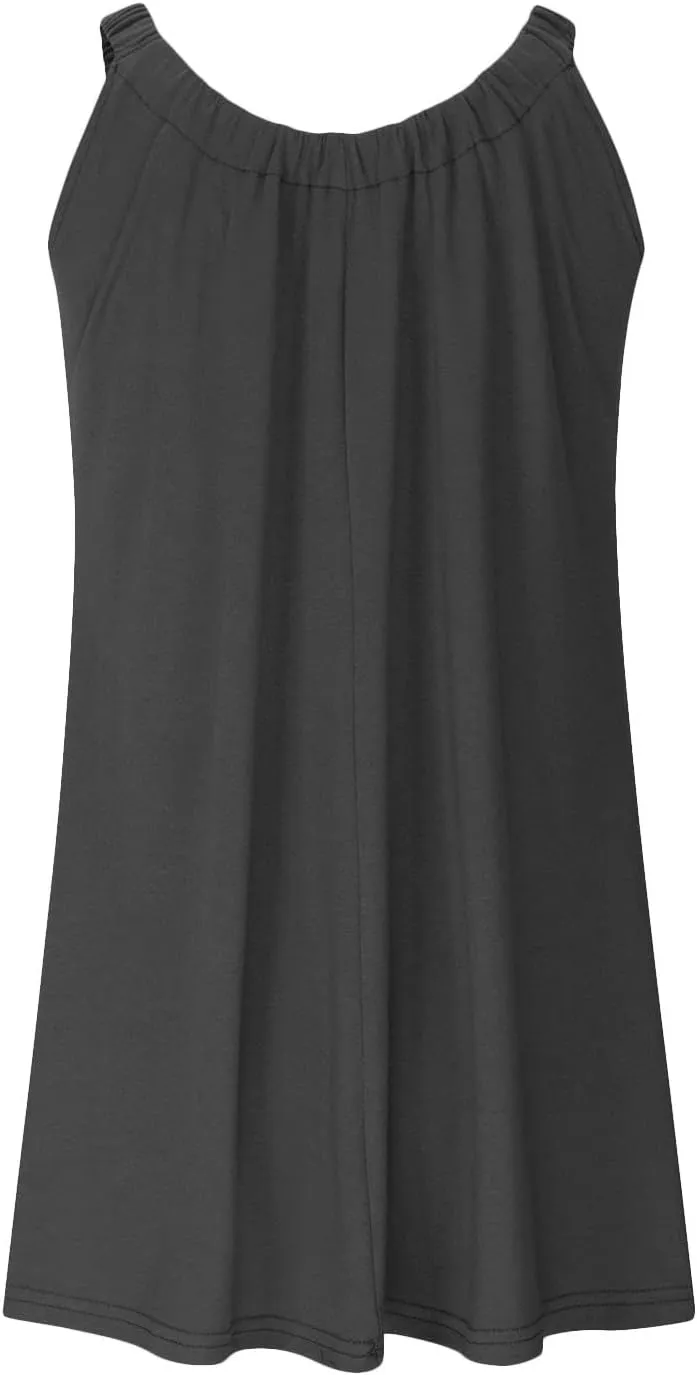 Women's 2025 Sun Dresses Summer Casual Mini Dress Elastic Straps Pleated Beach Dresses Comfy Loose Tank Dress