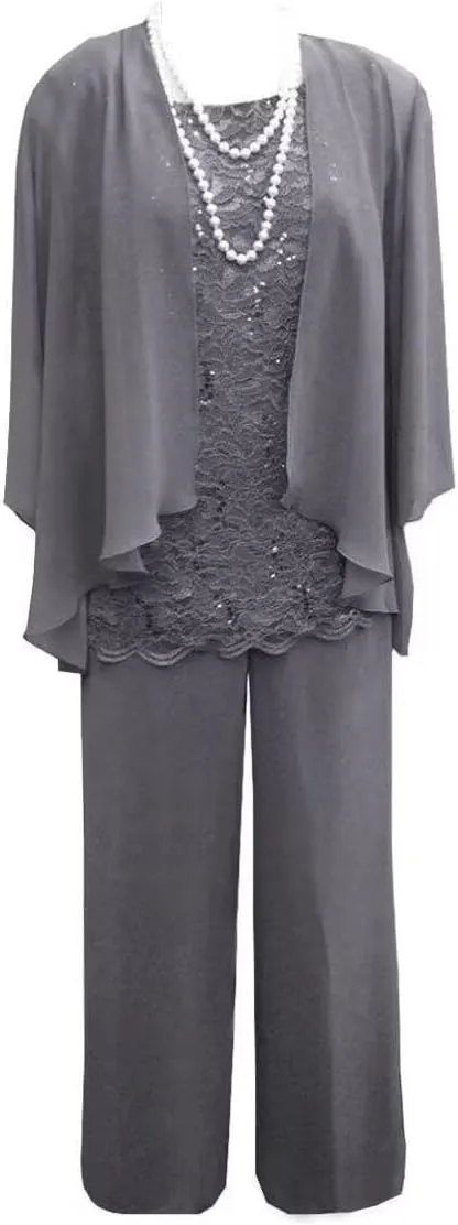 Women's 3 Pieces Mother of The Bride Dress Pant Suits with Jacket for Wedding Guest Dress