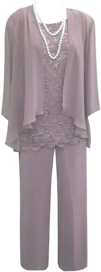 Women's 3 Pieces Mother of The Bride Dress Pant Suits with Jacket for Wedding Guest Dress