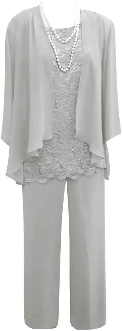 Women's 3 Pieces Mother of The Bride Dress Pant Suits with Jacket for Wedding Guest Dress