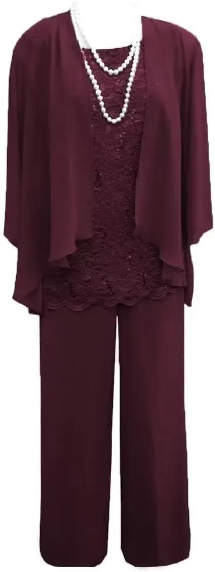 Women's 3 Pieces Mother of The Bride Dress Pant Suits with Jacket for Wedding Guest Dress